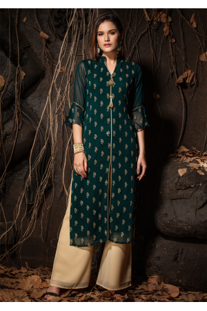 Green Color Designer Georgette Kurti